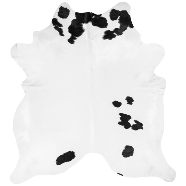 Light pattern black and white cowhide rug with clean white background
