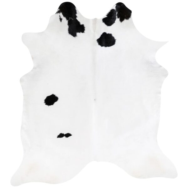 White cowhide rug with bold black markings