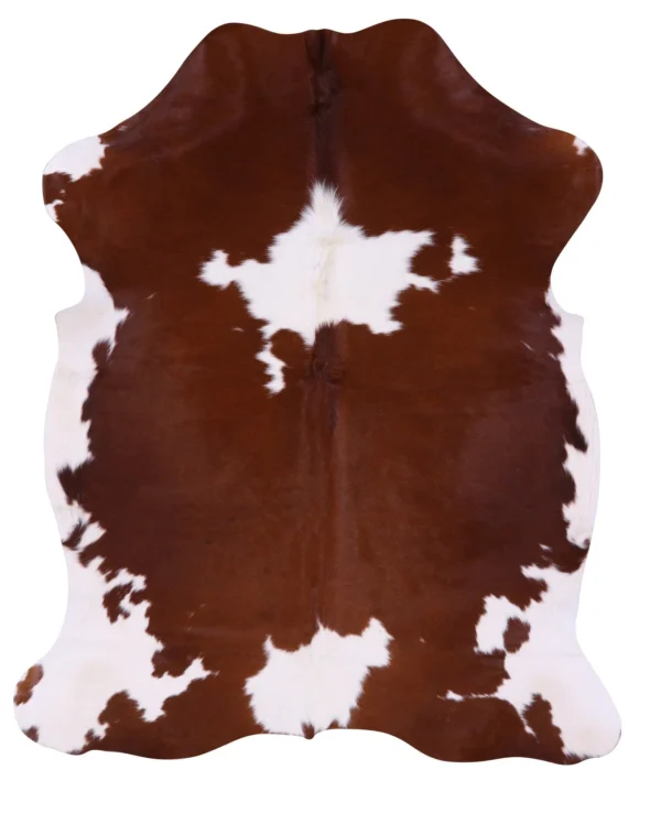 Pure brown and white cowhide rug with soft natural pattern and hair-on-hide finish