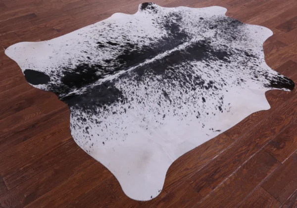 Mottled Salt and Pepper Cowhide Rug in a modern setting