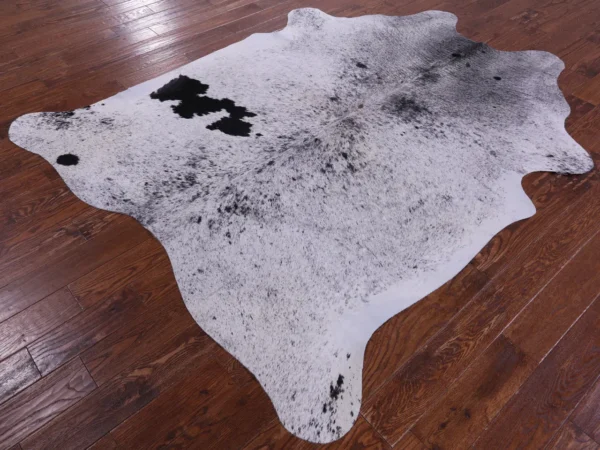 Natural Black Salt and Pepper Cowhide Rug in various room settings