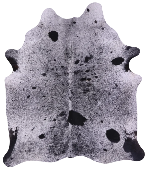 Spattered Salt and Pepper Cowhide Rug with unique pattern
